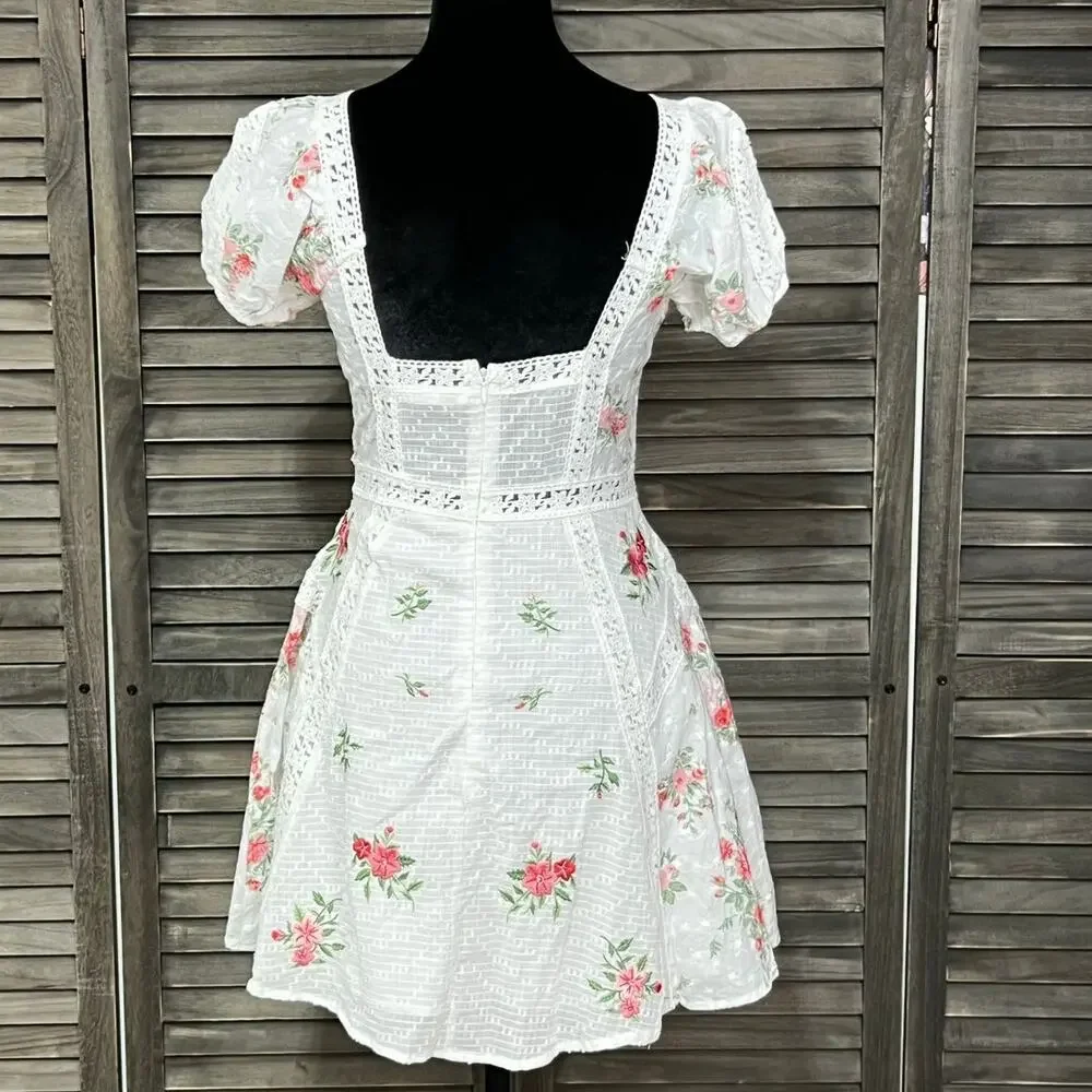Altar'd State Embroidered Cotton Mini Dress Puff Sleeve Romantic Small NWOT - Picture 6 of 11